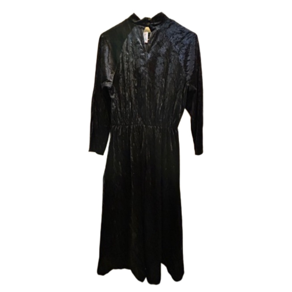 🍄Vintage Haband for Her Crushed Black Velvet Mock Neck Maxi Dress Size 8P - Picture 2 of 6